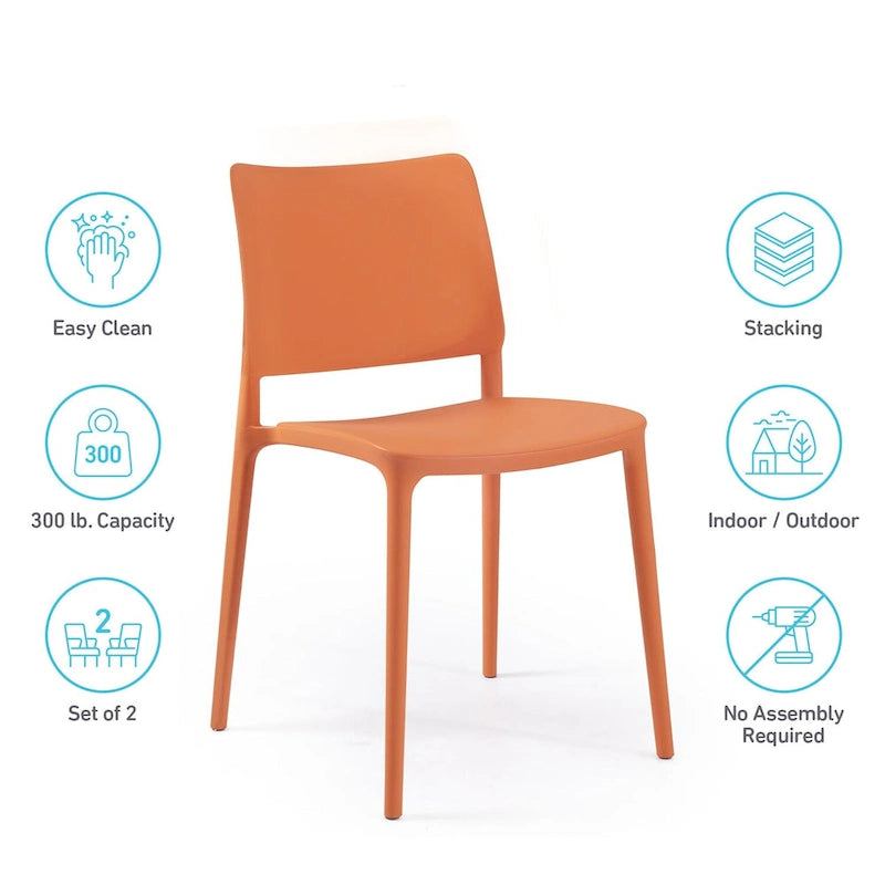 WRGHOME Modern Stacking Patio Dining Side Chair Indoor/Outdoor (Set of 2) - 31.30 H X 19.29 W X 21.06 D