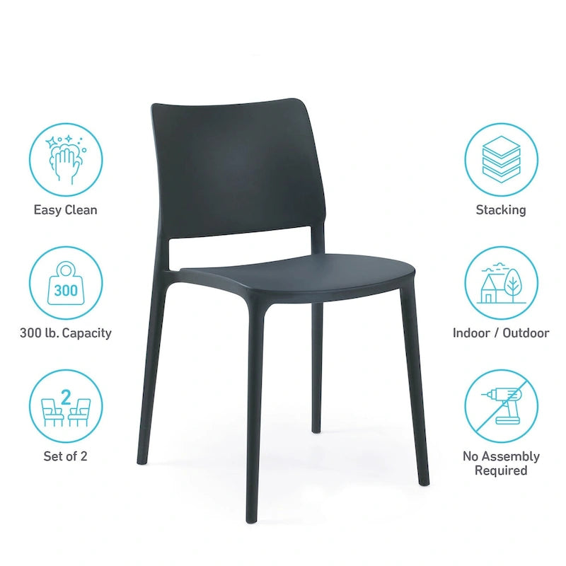 WRGHOME Modern Stacking Patio Dining Side Chair Indoor/Outdoor (Set of 2) - 31.30 H X 19.29 W X 21.06 D