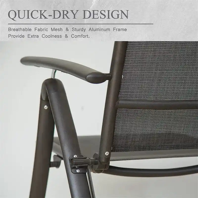 Aluminum Adjustable Outdoor Reclining Sling Lawn Chairs in Dark Gray Set of 2