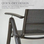 Aluminum Adjustable Outdoor Reclining Sling Lawn Chairs in Dark Gray Set of 2