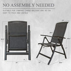 Aluminum Adjustable Outdoor Reclining Sling Lawn Chairs in Dark Gray Set of 2