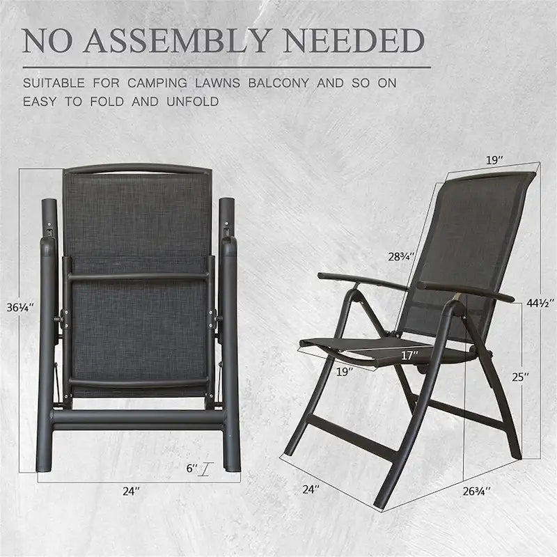 Aluminum Adjustable Outdoor Reclining Sling Lawn Chairs in Dark Gray Set of 2