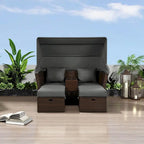 Outdoor Patio Loveseat Sofa Set with Foldable Awning