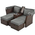 Outdoor Patio Loveseat Sofa Set with Foldable Awning
