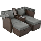 Outdoor Patio Loveseat Sofa Set with Foldable Awning