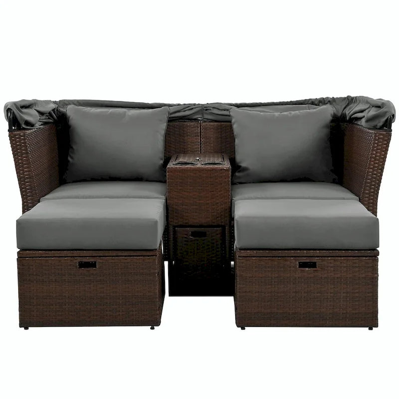 Outdoor Patio Loveseat Sofa Set with Foldable Awning