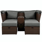 Outdoor Patio Loveseat Sofa Set with Foldable Awning