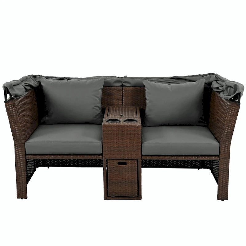 Outdoor Patio Loveseat Sofa Set with Foldable Awning
