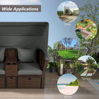 Outdoor Patio Loveseat Sofa Set with Foldable Awning