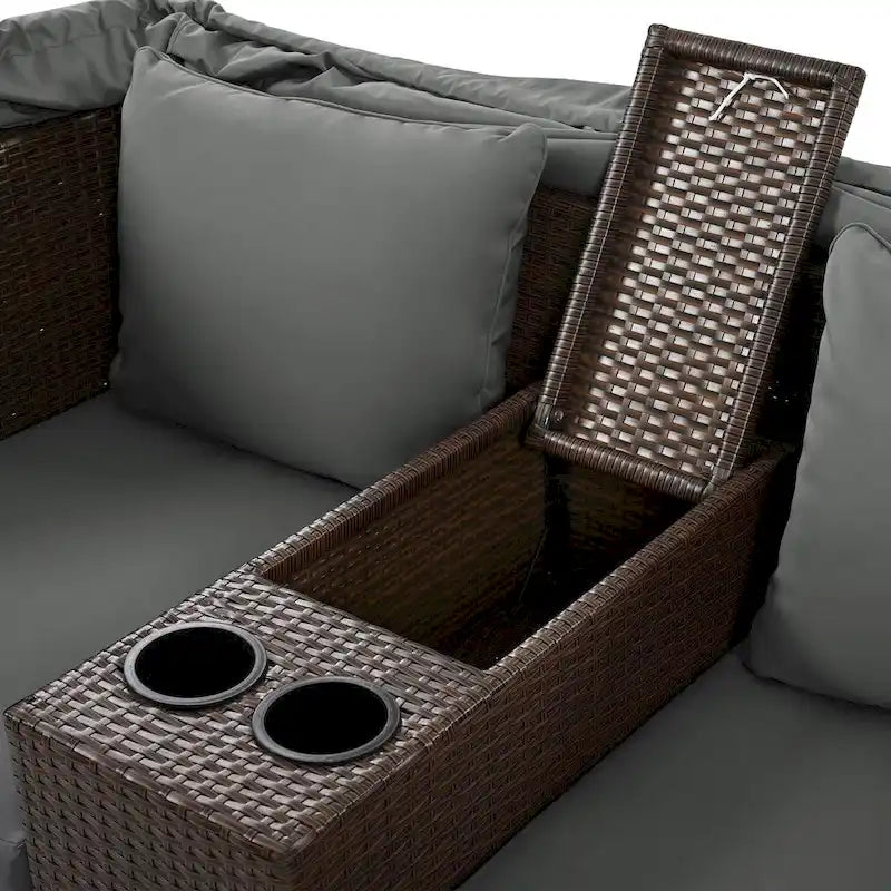 Outdoor Patio Loveseat Sofa Set with Foldable Awning