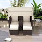 Outdoor Patio Loveseat Sofa Set with Foldable Awning