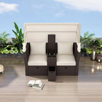 Outdoor Patio Loveseat Sofa Set with Foldable Awning