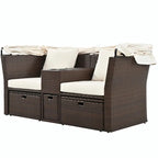 Outdoor Patio Loveseat Sofa Set with Foldable Awning