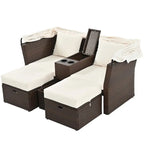 Outdoor Patio Loveseat Sofa Set with Foldable Awning