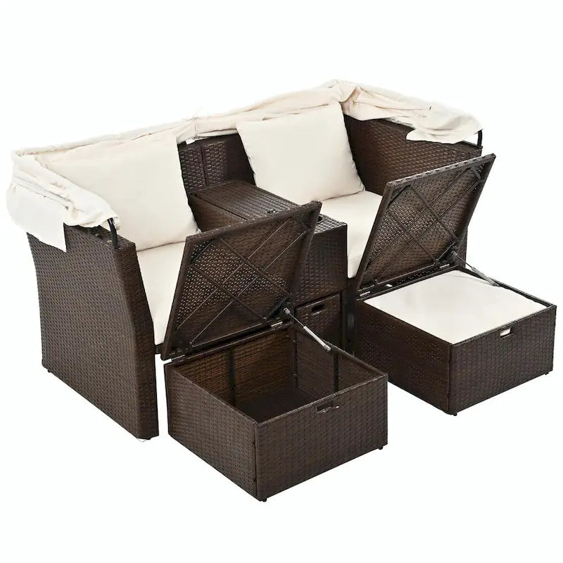 Outdoor Patio Loveseat Sofa Set with Foldable Awning