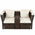 Outdoor Patio Loveseat Sofa Set with Foldable Awning