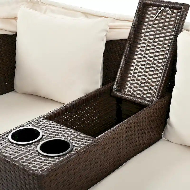 Outdoor Patio Loveseat Sofa Set with Foldable Awning