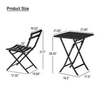 3 Piece Patio Bistro Set of Foldable Square Table and Chairs, Red