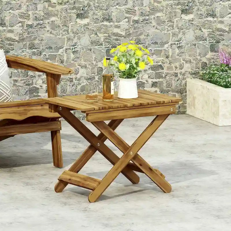 Outdoor Folding Wooden Side Table 15D x 22.75W x 18.25H