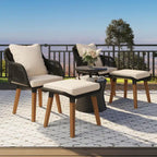 5-Piece Patio Furniture Conversation Set with Wicker Cool Bar Table and Ottomans