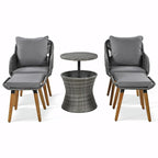 5-Piece Patio Furniture Conversation Set with Wicker Cool Bar Table and Ottomans