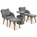 5-Piece Patio Furniture Conversation Set with Wicker Cool Bar Table and Ottomans