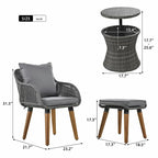 5-Piece Patio Furniture Conversation Set with Wicker Cool Bar Table and Ottomans