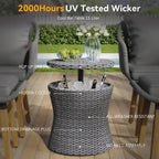 5-Piece Patio Furniture Conversation Set with Wicker Cool Bar Table and Ottomans