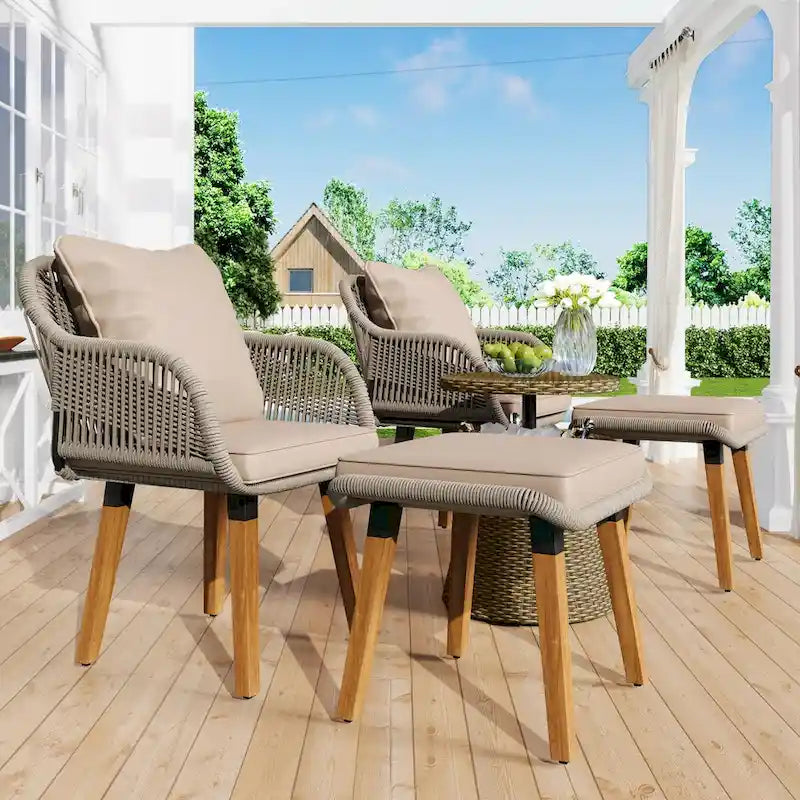 5-Piece Patio Furniture Conversation Set with Wicker Cool Bar Table and Ottomans
