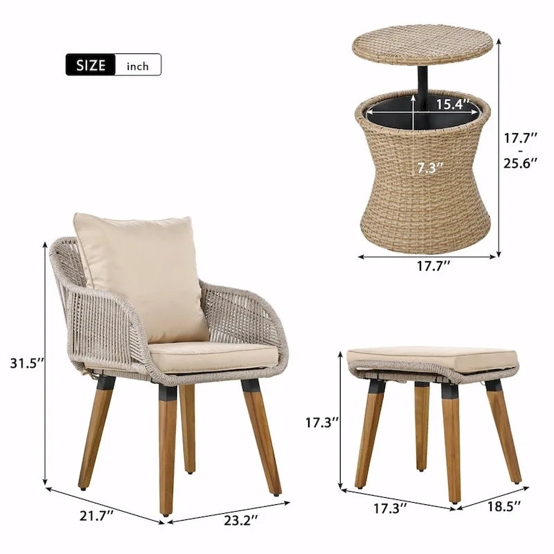 5-Piece Patio Furniture Conversation Set with Wicker Cool Bar Table and Ottomans