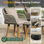 5-Piece Patio Furniture Conversation Set with Wicker Cool Bar Table and Ottomans