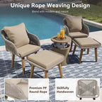 5-Piece Patio Furniture Conversation Set with Wicker Cool Bar Table and Ottomans