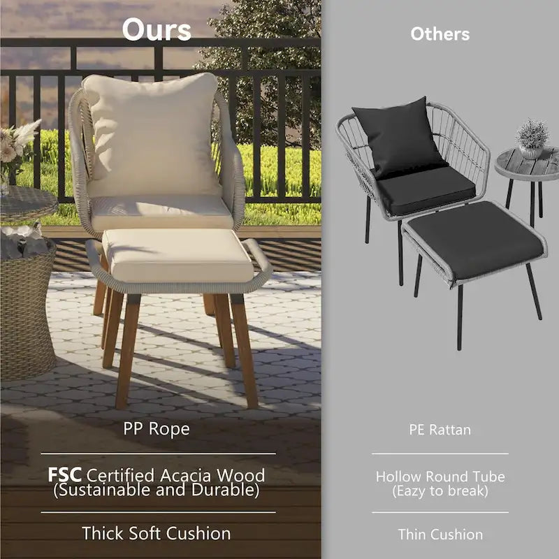 5-Piece Patio Furniture Conversation Set with Wicker Cool Bar Table and Ottomans