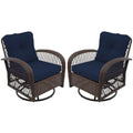 UPHA Brown Wicker Outdoor Rocking & Swivel Chair 2-Piece Set with Cushions