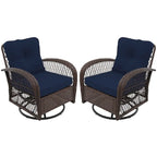 UPHA Brown Wicker Outdoor Rocking & Swivel Chair 2-Piece Set with Cushions