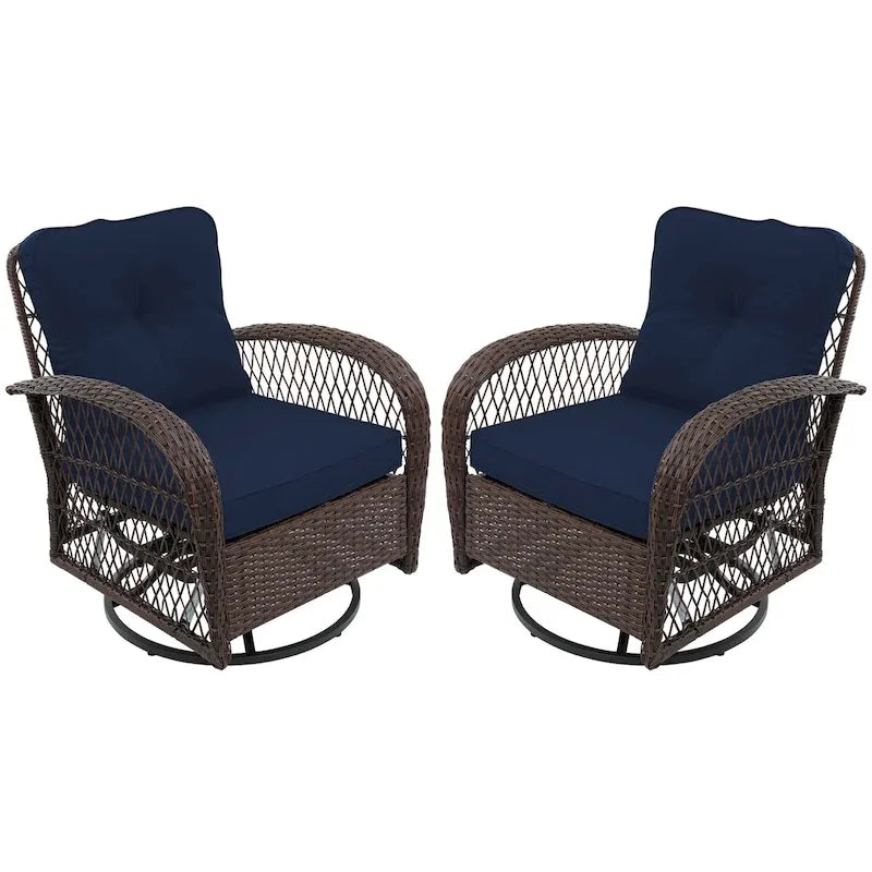 UPHA Brown Wicker Outdoor Rocking & Swivel Chair 2-Piece Set with Cushions