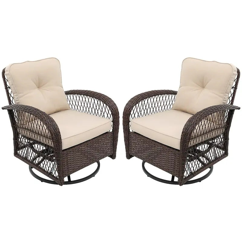 UPHA Brown Wicker Outdoor Rocking & Swivel Chair 2-Piece Set with Cushions