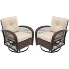UPHA Brown Wicker Outdoor Rocking & Swivel Chair 2-Piece Set with Cushions