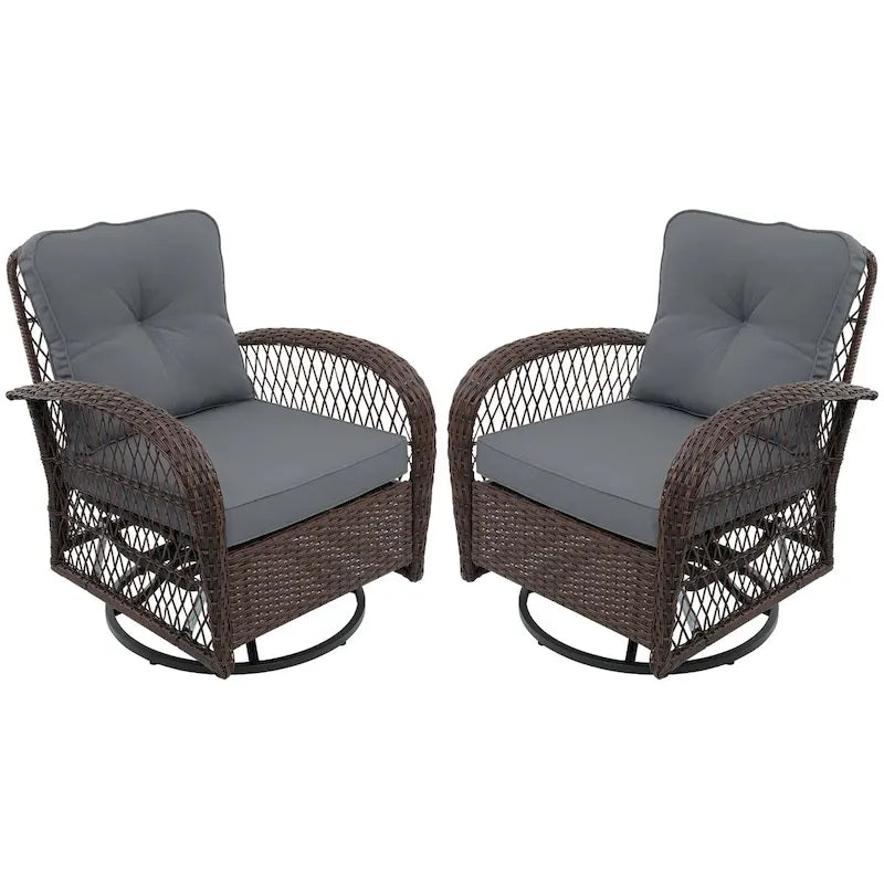 UPHA Brown Wicker Outdoor Rocking & Swivel Chair 2-Piece Set with Cushions