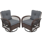 UPHA Brown Wicker Outdoor Rocking & Swivel Chair 2-Piece Set with Cushions