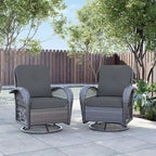 UPHA Brown Wicker Outdoor Rocking & Swivel Chair 2-Piece Set with Cushions