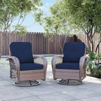 UPHA Brown Wicker Outdoor Rocking & Swivel Chair 2-Piece Set with Cushions