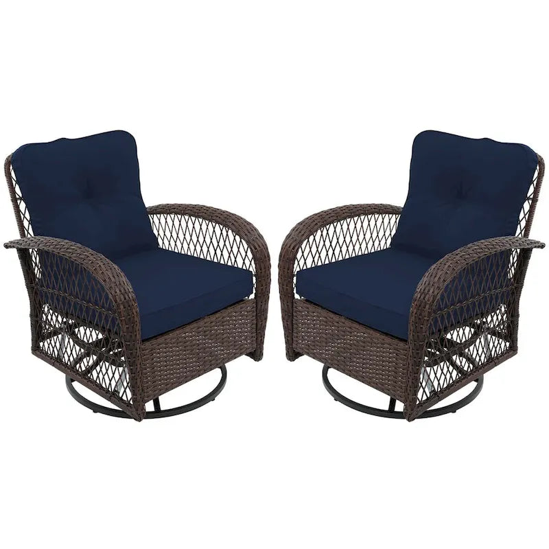 UPHA Brown Wicker Outdoor Rocking & Swivel Chair 2-Piece Set with Cushions