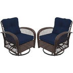 UPHA Brown Wicker Outdoor Rocking & Swivel Chair 2-Piece Set with Cushions