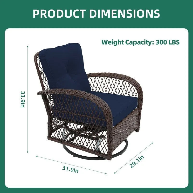 UPHA Brown Wicker Outdoor Rocking & Swivel Chair 2-Piece Set with Cushions