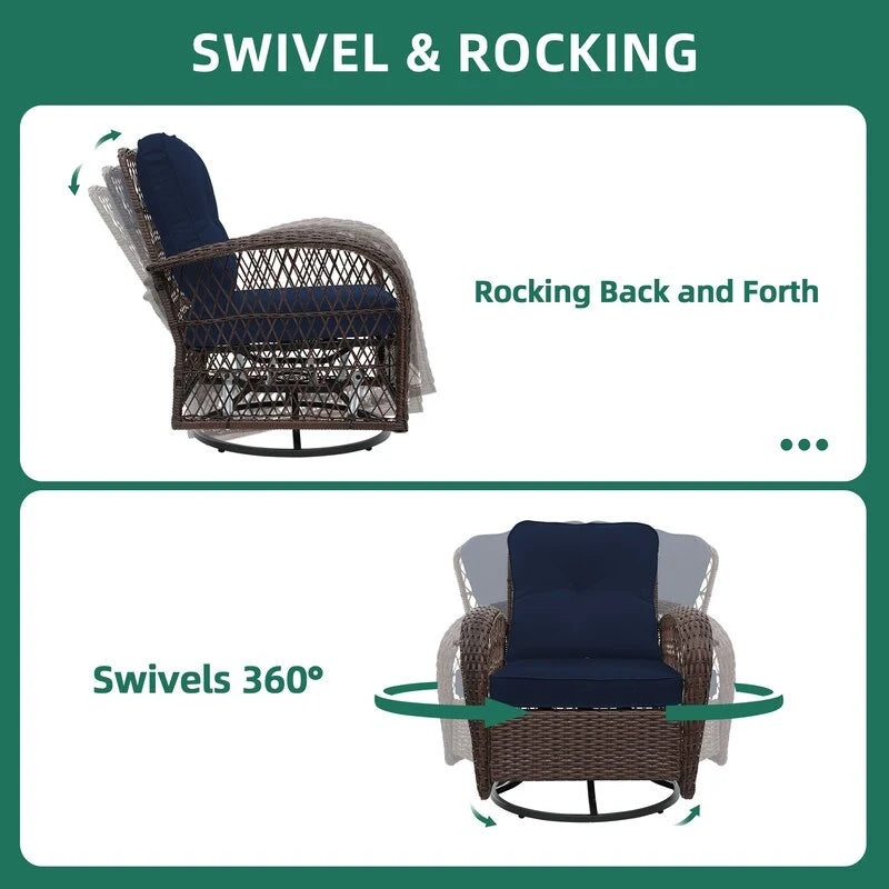 UPHA Brown Wicker Outdoor Rocking & Swivel Chair 2-Piece Set with Cushions