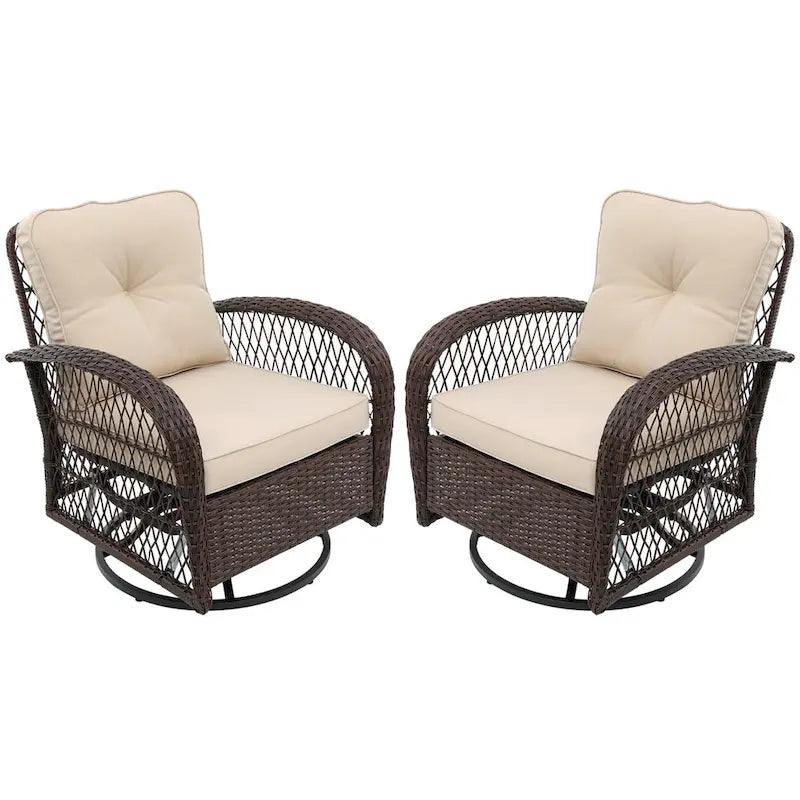 UPHA Brown Wicker Outdoor Rocking & Swivel Chair 2-Piece Set with Cushions
