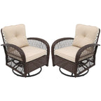 UPHA Brown Wicker Outdoor Rocking & Swivel Chair 2-Piece Set with Cushions