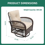UPHA Brown Wicker Outdoor Rocking & Swivel Chair 2-Piece Set with Cushions