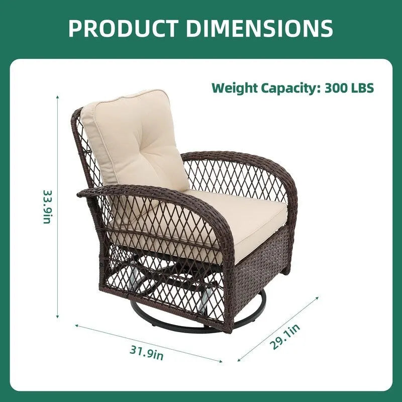 UPHA Brown Wicker Outdoor Rocking & Swivel Chair 2-Piece Set with Cushions